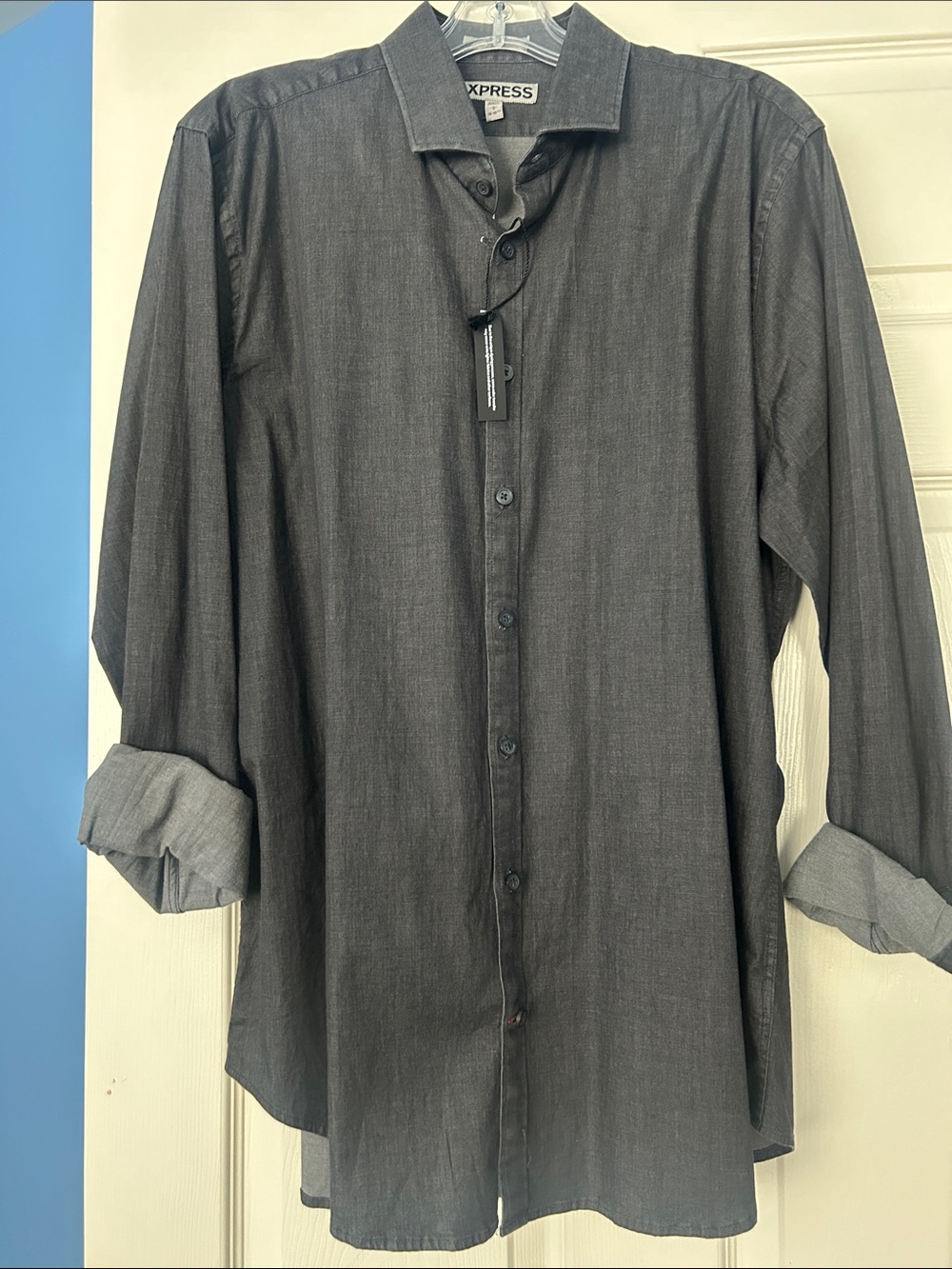 Express Men's Dark Gray Button-Up Shirt NwT